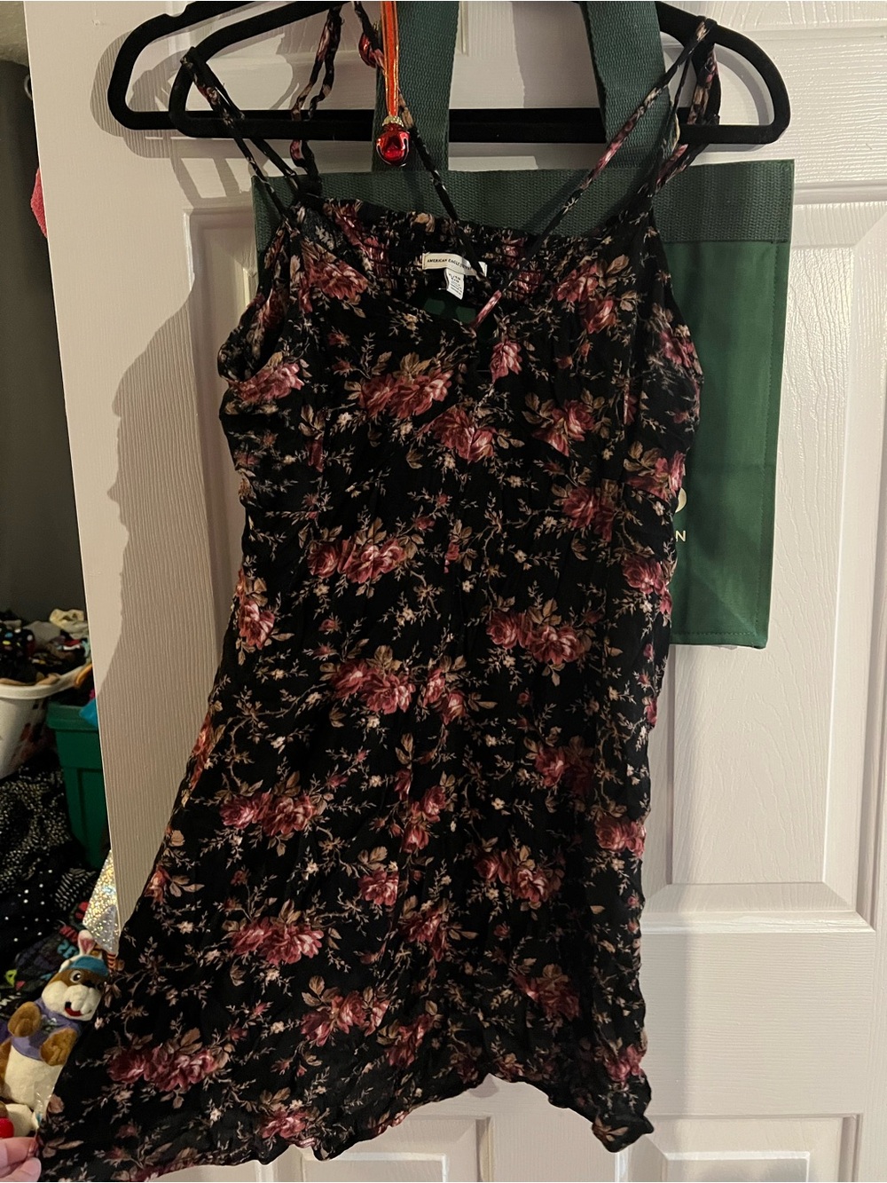 American Eagle Outfitters Black Slip Dress with Dusty Rose Floral